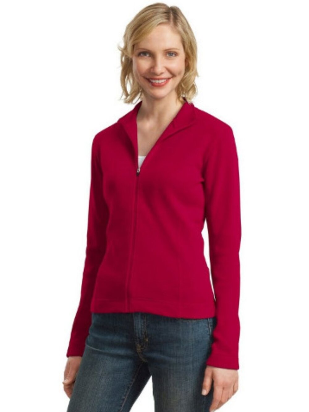 Port Authority L221 Women's Flatback Rib Full-Zip Jacket - True Red